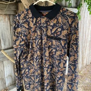 Black and Brown Paisley Long Sleeve Polo